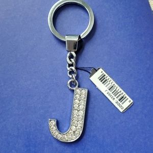 Rhinestone letter J silver keychain